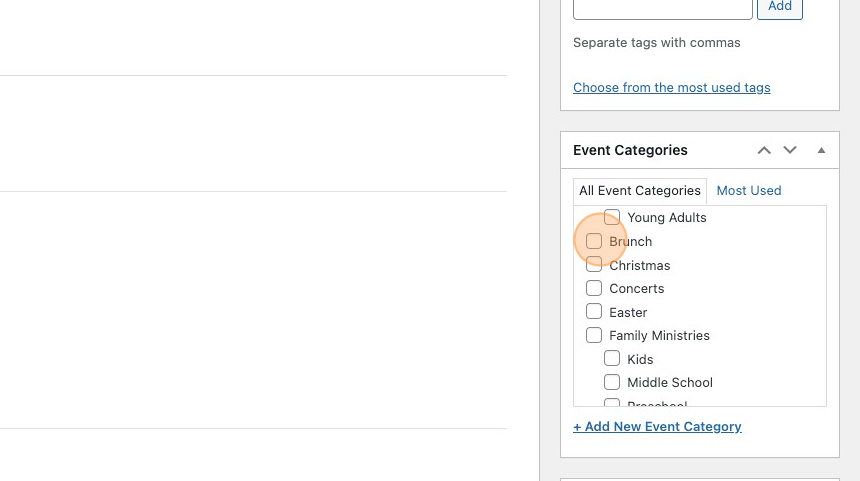 Screenshot of: Assign the appropriate "Event Categories"